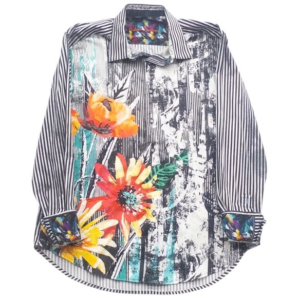 Robert Graham Fields Of Gold Stretch Long Sleeve Shirt Orange Floral Men's Large - Picture 3 of 9